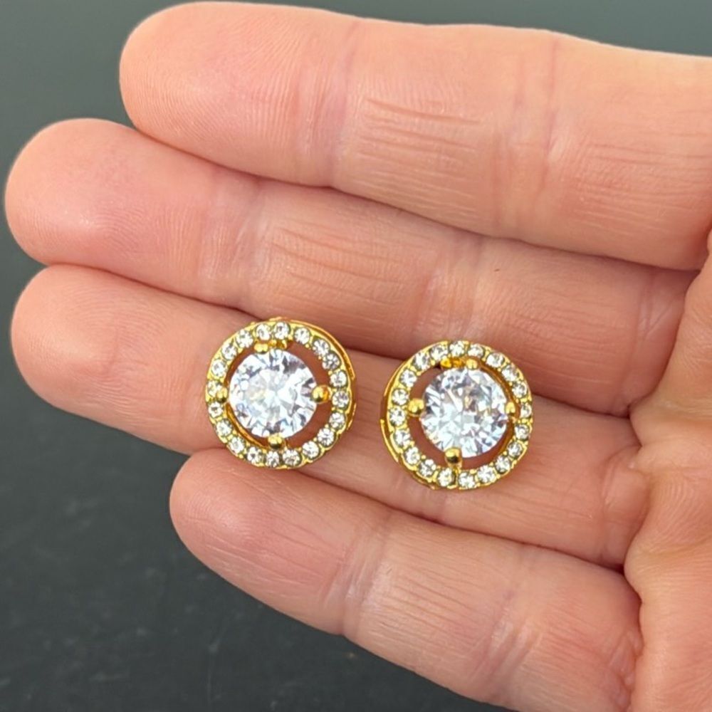 Firebright Open Halo Crystal Studs – .5” Gold Over Silver Brilliant Earrings - Picture 5 of 7